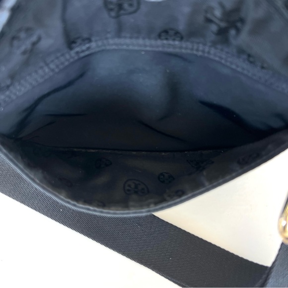 TORY BURCH Black Nylon Pebbled Leather Front Logo Tote Shoulder Bag Crossbody - Picture 10 of 16